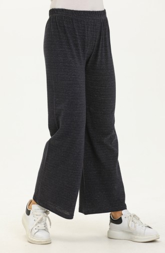 Elastic Waist Wide Leg Pants 1630-01 Navy Blue 1630-01