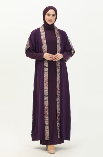 Große Größe Kleid-Abaya Zweiteiler 8103-05 Rotviolett 8103-05