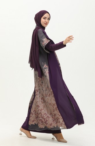 Große Größe Kleid-Abaya Zweiteiler 8103-05 Rotviolett 8103-05