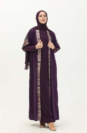 Große Größe Kleid-Abaya Zweiteiler 8103-05 Rotviolett 8103-05