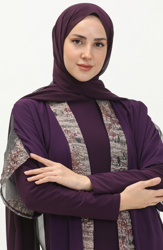 Große Größe Kleid-Abaya Zweiteiler 8103-05 Rotviolett 8103-05