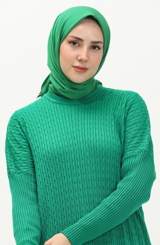 Triko Örgü Desen Elbise 3312-17 Yeşil