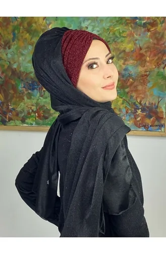 Çift Renkli Sultan Model Simli Şifon Büzgülü Şal ARA17ŞAL52-09 Siyah Bordo