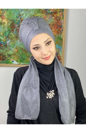 Hürrem Single Unit Glittered Scarf Bonnet 57ARA181222-10 Gray 57ARA181222-10