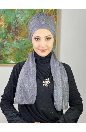 Hürrem Tek Biritli Simli Atkılı Bone 57ARA181222-10 Gri