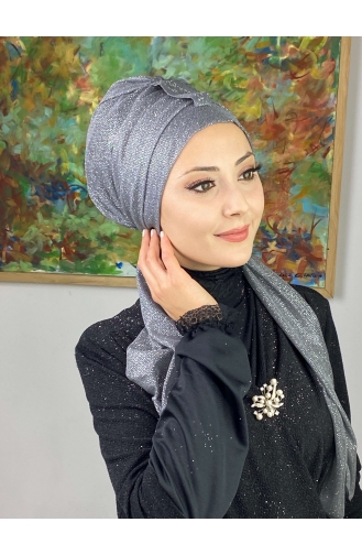 Hürrem Single Unit Glittered Scarf Bonnet 57ARA181222-10 Gray 57ARA181222-10