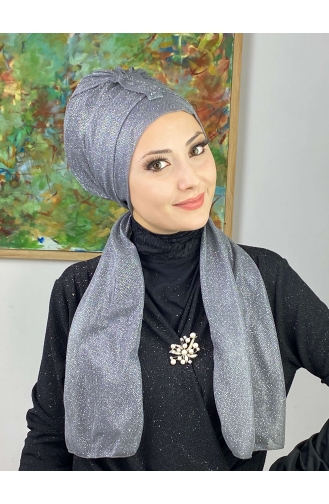 Hürrem Single Unit Glittered Scarf Bonnet 57ARA181222-10 Gray 57ARA181222-10