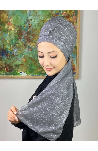 Hürrem Tek Biritli Simli Atkılı Bone 57ARA181222-10 Gri