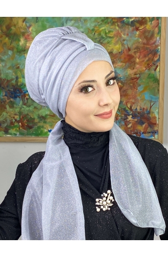 Hürrem Single Unit Glittered Scarf Bonnet 57ARA181222-11 Silver Gray 57ARA181222-11