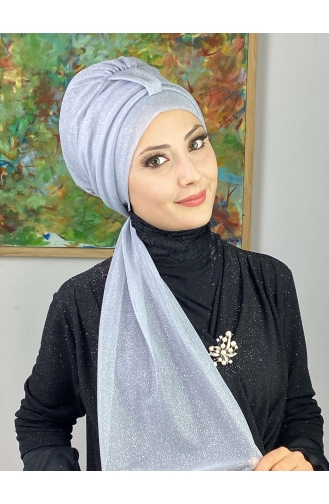 Hürrem Single Unit Glittered Scarf Bonnet 57ARA181222-11 Silver Gray 57ARA181222-11