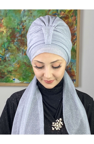 Hürrem Single Unit Glittered Scarf Bonnet 57ARA181222-11 Silver Gray 57ARA181222-11