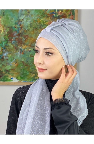 Hürrem Single Unit Glittered Scarf Bonnet 57ARA181222-11 Silver Gray 57ARA181222-11