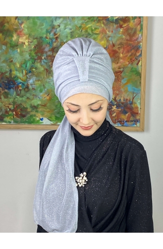 Hürrem Single Unit Glittered Scarf Bonnet 57ARA181222-11 Silver Gray 57ARA181222-11