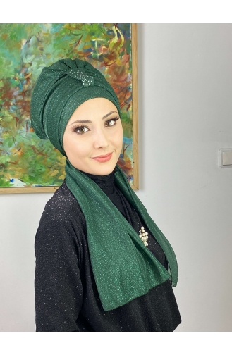 Hürrem Single Unit Glittered Scarf Bonnet 57ARA181222-13 Emerald Green 57ARA181222-13