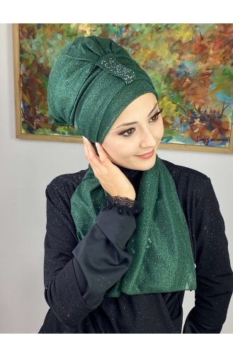 Hürrem Bonnet Écharpe Pailleté Single Unit 57ARA181222-13 Vert Émeraude 57ARA181222-13