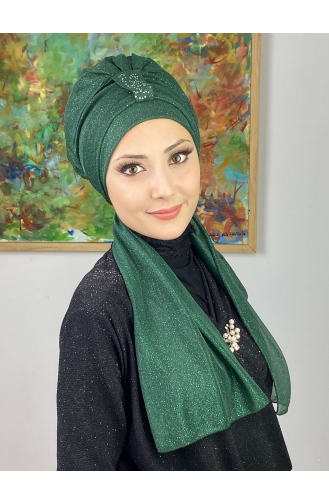 Hürrem Single Unit Glittered Scarf Bonnet 57ARA181222-13 Emerald Green 57ARA181222-13