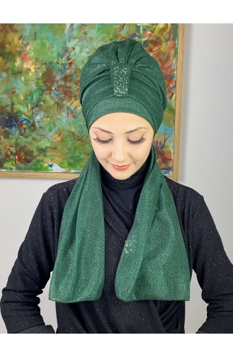 Hürrem Single Unit Glittered Scarf Bonnet 57ARA181222-13 Emerald Green 57ARA181222-13