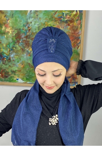 Hürrem Single Unit Glittered Scarf Bonnet 57ARA181222-02 Navy Blue 57ARA181222-02