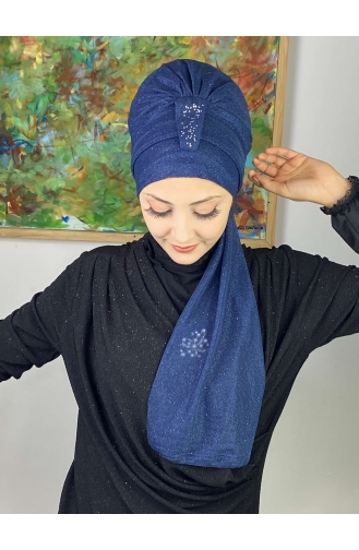 Hürrem Single Unit Glittered Scarf Bonnet 57ARA181222-02 Navy Blue 57ARA181222-02