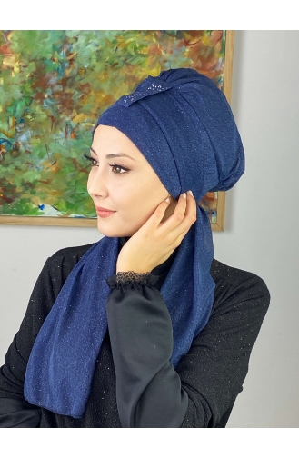 Hürrem Single Unit Glittered Scarf Bonnet 57ARA181222-02 Navy Blue 57ARA181222-02