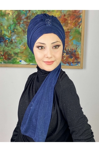 Hürrem Single Unit Glittered Scarf Bonnet 57ARA181222-02 Navy Blue 57ARA181222-02