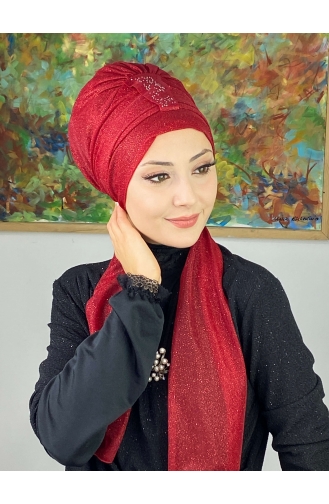 Hürrem Single Unit Glittered Scarf Bonnet 57ARA181222-03 Red 57ARA181222-03