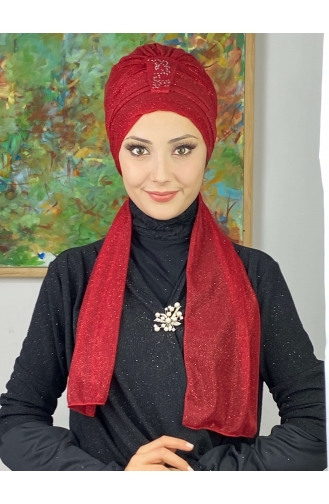 Hürrem Single Unit Glittered Scarf Bonnet 57ARA181222-03 Red 57ARA181222-03