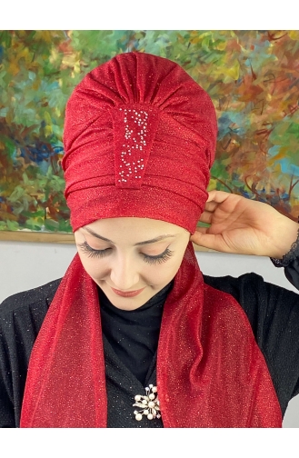 Hürrem Single Unit Glittered Scarf Bonnet 57ARA181222-03 Red 57ARA181222-03