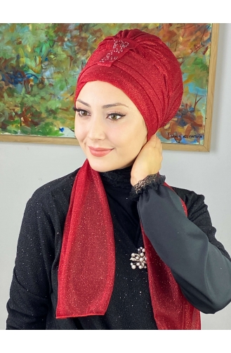 Hürrem Bonnet Écharpe Pailleté Single Unit 57ARA181222-03 Rouge 57ARA181222-03