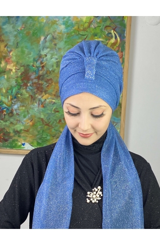 Hürrem Single Unit Glittered Scarf Bonnet 57ARA181222-04 Indigo 57ARA181222-04