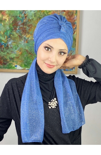 Hürrem Single Unit Glittered Scarf Bonnet 57ARA181222-04 Indigo 57ARA181222-04