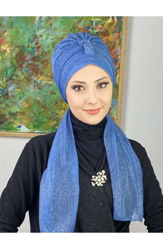 Hürrem Single Unit Glittered Scarf Bonnet 57ARA181222-04 Indigo 57ARA181222-04