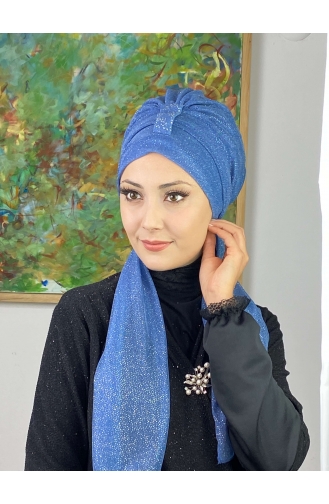 Hürrem Single Unit Glittered Scarf Bonnet 57ARA181222-04 Indigo 57ARA181222-04