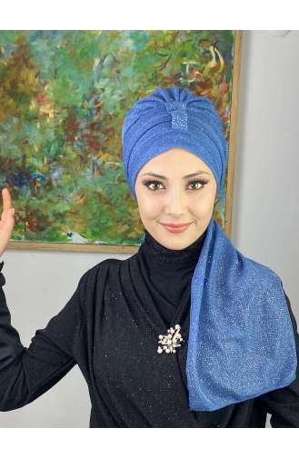 Hürrem Single Unit Glittered Scarf Bonnet 57ARA181222-04 Indigo 57ARA181222-04