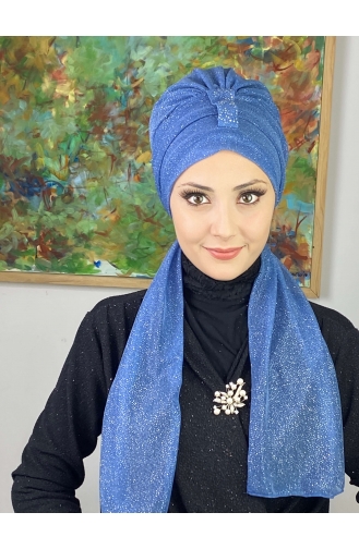 Hürrem Single Unit Glittered Scarf Bonnet 57ARA181222-04 Indigo 57ARA181222-04