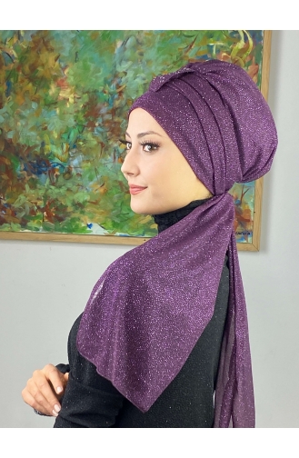 Hürrem Single Unit Glittered Scarf Bonnet 57ARA181222-05 Purple 57ARA181222-05