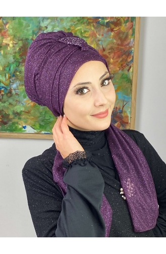 Hürrem Single Unit Glittered Scarf Bonnet 57ARA181222-05 Purple 57ARA181222-05