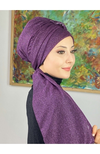 Hürrem Single Unit Glittered Scarf Bonnet 57ARA181222-05 Purple 57ARA181222-05