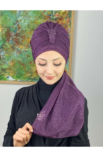 Hürrem Single Unit Glittered Scarf Bonnet 57ARA181222-05 Purple 57ARA181222-05