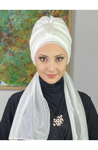 Hürrem Single Unit Glittered Scarf Bonnet 57ARA181222-06 White 57ARA181222-06