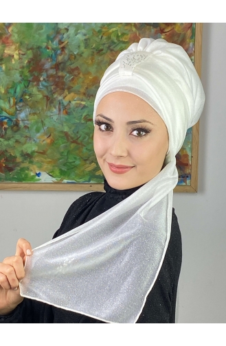 Hürrem Single Unit Glittered Scarf Bonnet 57ARA181222-06 White 57ARA181222-06