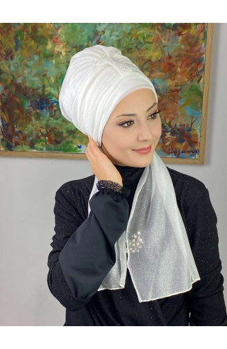 Hürrem Bonnet Écharpe Pailleté Single Unit 57ARA181222-06 Blanc 57ARA181222-06