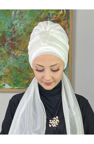 Hürrem Single Unit Glittered Scarf Bonnet 57ARA181222-06 White 57ARA181222-06