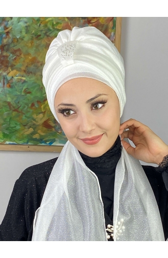 Hürrem Single Unit Glittered Scarf Bonnet 57ARA181222-06 White 57ARA181222-06