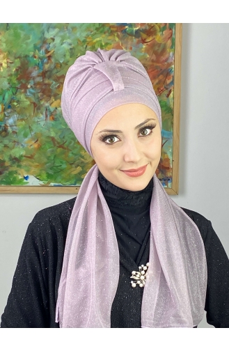 Hürrem Single Unit Glittered Scarf Bonnet 57ARA181222-07 Light Lilac 57ARA181222-07