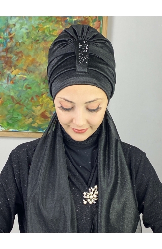 Hürrem Single Unit Glittered Scarf Bonnet 57ARA181222-08 Black 57ARA181222-08