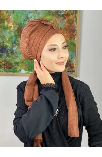 Hürrem Single Unit Glittered Scarf Bonnet 57ARA181222-09 Copper Color 57ARA181222-09