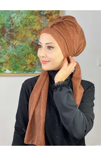 Hürrem Single Unit Glittered Scarf Bonnet 57ARA181222-09 Copper Color 57ARA181222-09