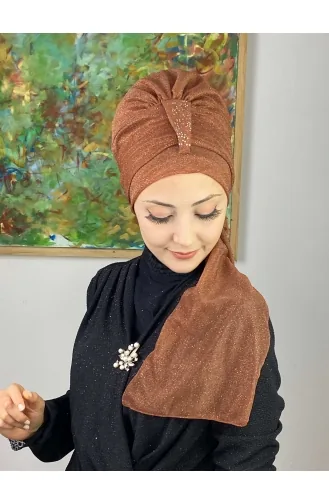 Hürrem Single Unit Glittered Scarf Bonnet 57ARA181222-09 Copper Color 57ARA181222-09
