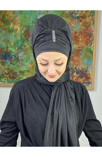Pullu Model Simli Şifon Büzgülü Şal ARA17ŞAL63-01 Siyah